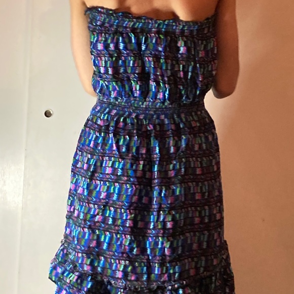 Summer Bohemian Blue Multi Smocked Beach Dress Small - Picture 6 of 7